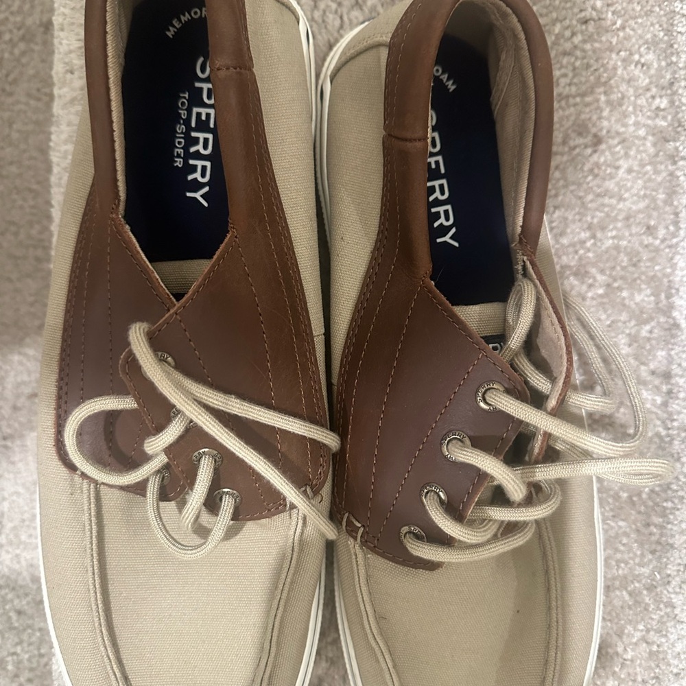 Sperry Tan Canvas & Brown Leather-Trim Boat Shoes